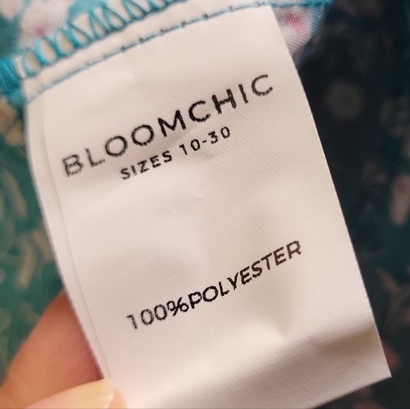 Ditsy Floral Drawstring Ruched Pocket Ruffle Tiered Teal Dress - Picture 9 of 10